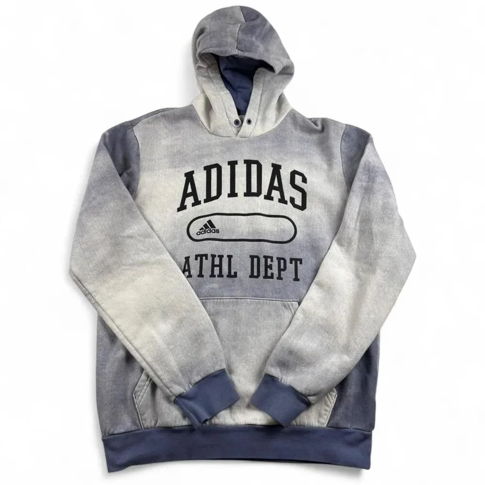Adidas Athl Dept Hoodie Men’s M Gray Navy Pullover Sweatshirt Graphic